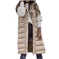 TUNUSKAT Girls, Long Puffer Vest Women Plus Size Winter Coats Sleeveless Hoodie Jacket Full Zipper Down Coat Warm Puffer Outwear