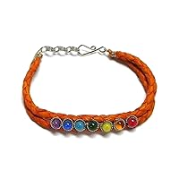 Rainbow Chakra Seed Beaded Braided Dyed Leather Bracelet - Womens Fashion Handmade Jewelry Boho Accessories