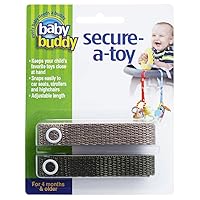 Baby Buddy Secure-a-Toy, Adjustable Pacifier and Teether Strap for Stroller, Highchair, and Car Seat, Tan Olive, 2 Pack
