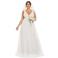 Ever-Pretty Plus Women's Plus Size Empire Waist Sleeveless Lace Sheer A-Line Long Wedding Dresses for Bride 0096A-DA