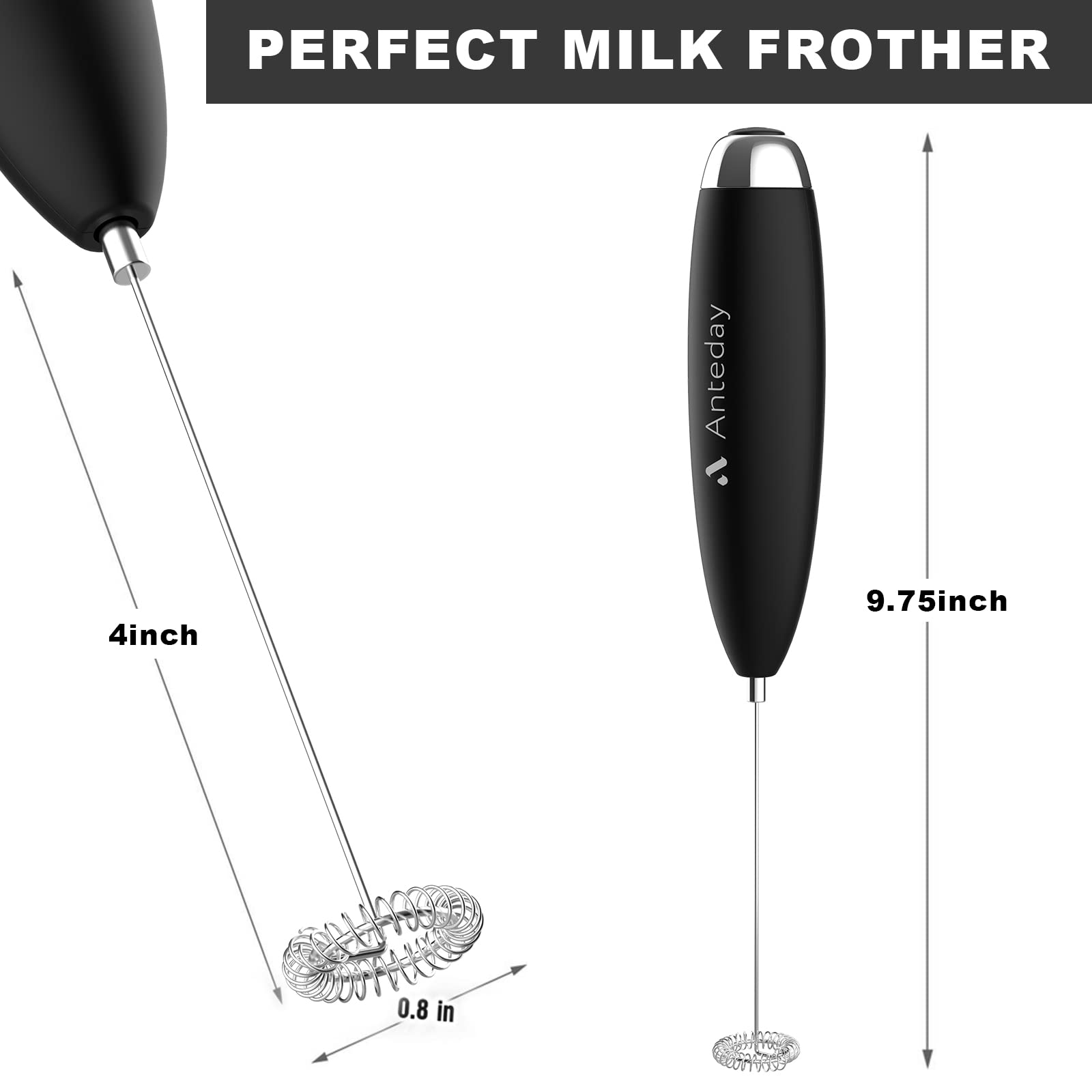 Milk Frother, Hand Mixer, Frother for Coffee, Anteday Battery Operated (Not Included) Electric Mini Matcha Whisk Hand Coffee Frother Electric Drink Stirrer for Lattes, Cappuccino, Hot ChocolateHe