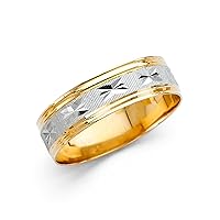Wedding Band Solid 14k Yellow White Gold Milgrain Ring Diamond Cut Star Two Tone Polished 6 mm Size 10