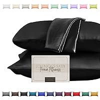 Elegant Comfort Silky and Luxurious 2-Piece Satin Pillowcase Set for Healthier Skin and Hair, Hidden Zipper Closure and Beautifully Packaged, Satin Pillowcase Set, Standard/Queen, Black