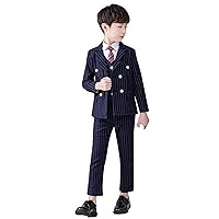 Boys' Stripe Three Pieces Suit Peak Lapel Double Breasted Buttons for Meeting Party Formal