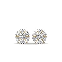 14K Yellow Gold Plated Round AAA Cubic Zirconia Snowflake Mini Stud Earrings For Girls