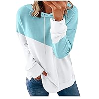 Womens Contrast Sleeve Hoodie Splice Hooded Sweatshirt Casual Loose Fit Color Block Drawstring Splid Side Pullovers
