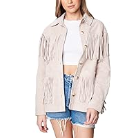 [BLANKNYC] womens Real Suede Fringe Shirt Jacket, Stylish Coat & Designer ClothingJacket