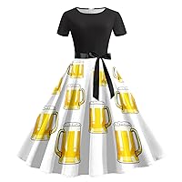 Flowy Dresses for Women 2024 Casual,Womens Oktoberfest Vintage Cocktail Dress Short Sleeve Knee Length Vintage