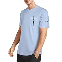 Jesus T Shirts for Men Cross Faith Letter Graphic Men's Cotton Tees Religious Christian Tshirts Short Sleeve Soft T-Shirts