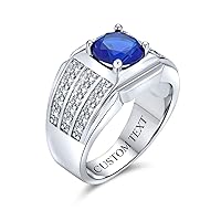 Personalize Gemstone AAA Cubic Zirconia 3 Row Pave Wide Side Band Simulated Blue Sapphire 3CT AAA CZ Solitaire Statement Men's Engagement Ring Silver Plated Customizable