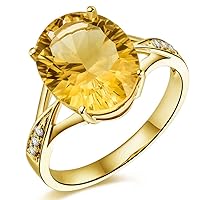Fashion Natural Citrine Gemstone Oval Cut Solid 14K Yellow Gold Diamond Wedding Engagement Promise Ring Set for Women