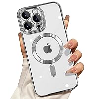 Misscase for iPhone 15 Pro Max MagSafe Case with Camera Lens Protector,Full Protection Clear Magnetic Case Compatible with MagSafe Elegant Anti-Scratch Case Cover for iPhone 15 Pro Max Silver