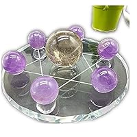 Feng Shui Seven Star Group Natural Crystal Chakra Sphere Ball with Clear Glass Crystal Stand (Purple)