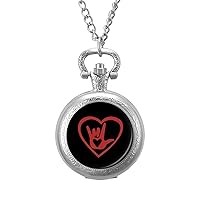 ASL I Love You Sign Language Custom Pocket Watch Vintage Quartz Watches with Chain Birthday Gift for Women Men