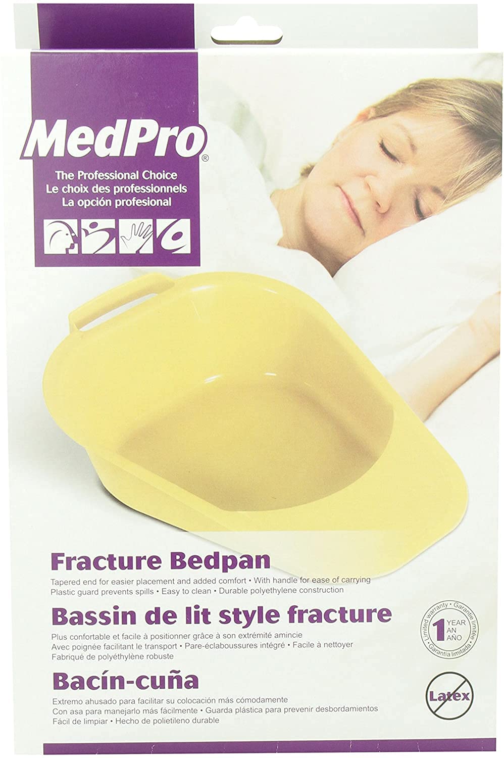 Medpro Fracture Easy Clean Portable Bed Pan with Plastic Guard and Built-in Handles for Easier Placement and Removal, Durable and Easy to Clean, Adult