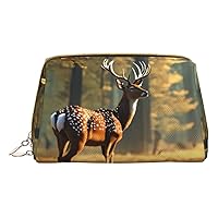 Deer Print Cosmetic Bags,Leather Makeup Bag Small For Purse,Cosmetic Pouch,Toiletry Clutch For Women Travel
