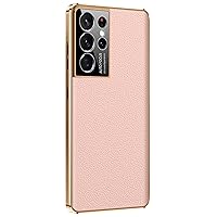 Case for Samsung Galaxy S21/S21 Plus/S21 Ultra, Premium Genuine Leather Slim Phone Case with Full Camera Protection Shockproof Protective Cover,S21 Ultra,Pink