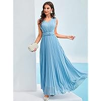 Dresses for Women Women's Dress Twist Waist Pleated Hem Dress Dresses (Color : Baby Blue, Size : Large)