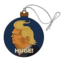 Huge! Donald Trump Caricature with Wind Blowing Hair Funny Wood Christmas Tree Holiday Ornament