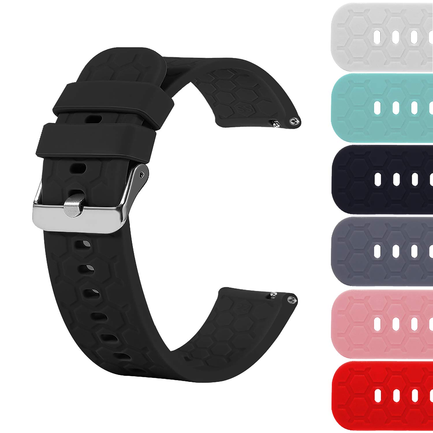 Turnwin 18mm 19mm 20mm 22mm Width Silicone Quick Release Wristband Replacement Sports Straps Bracelet Watch Band Women Men Strap with Quick Release Pins for Smartwatch