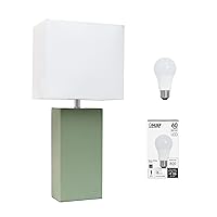 Elegant Designs LT1025-SGE-LB Modern Leather Wrapped Table Lamp for Living Room, Hallway, Entryway, Bedroom, Office, Sage Green, with Feit LED Bulb Included