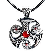 Celtic Jewelry Trinity Triskele Triskelion Red Crystal Pagan Wicca Magic Pagan Silver Pewter Men's Pendant Necklace Protection Amulet Wealth Money Lucky Charm Safe Travel Talisman w Black Leather Cord