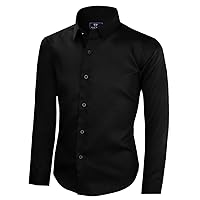 Black n Bianco Boys' Signature Sateen Long Sleeve Dress Shirt (12, Midnight Black)