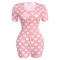 IBTOM CASTLE Sexy Pajama Onsiese Adult Pjs Women Shorts Deep V Bodycon Cute Butterfly/Heart/Leopard Printed Bodysuit Romper