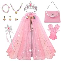 Princess Dress up Clothes for Little Girl, 11Pcs Princess Cape with Crown, Princess Dresses for Girl 3-8 Birthday Gift