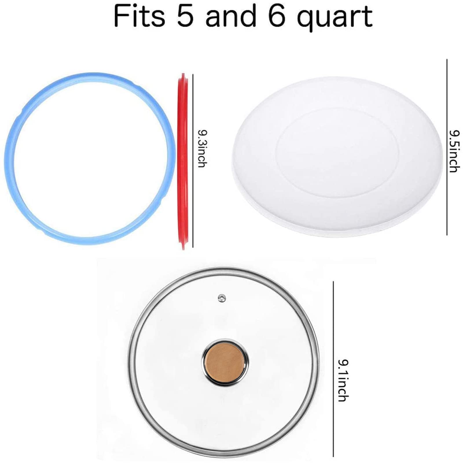 9 inch Tempered Glass Lid for Instant Pot 6 Quart, Silicone Lid Silicone Cover for Instant Pot 6 Quart, Silicone Sealing Rings for Instant Pot 5 qt or 6 qt (2 Pack), Set of 4 Instant Pot Accessories