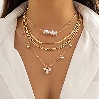 Dainty Irregular Pearl Choker Beads Flat Snake Chain Gold Chunky Chain Necklace Fashion Vintage Bridal Wedding Jewelry for Women and Girls (4pcs)