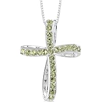 PEORA Peridot Cross Pendant Necklace for Women 925 Sterling Silver, Natural Gemstone, 1.50 Carats total, with 18 inch Chain