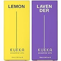 Lemon Essential Oil for Diffuser & Lavender Oil Essential Oil for Diffuser Set - 100% Nature Therapeutic Grade Essential Oils Set - 2x0.34 fl oz - Kukka