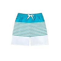 SweatyRocks Boy's Swim Trunks Colorblock Striped Print Drawstring Waist Straight Leg Bathing Suits Swimwear Beach Shorts Blue and White 11-12Y