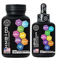 Liquid Melatonin 3mg and Advanced HMB and Vitamin D3 Supplement Power and Recovery Bundle