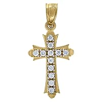 10k Gold Two tone CZ Cubic Zirconia Simulated Diamond Womens Cross Height 22.6mm X Width 11mm Religious Charm Pendant Necklace Jewelry for Women