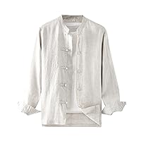 Men's Mandarin Collar Linen Shirt, Chinese Style, Loose and Retro with Button Closure, Casual Wear