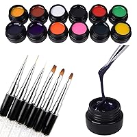 12 Colors 3D Painting Gel Nail Polish Kit For Nail Art Designs Drawing Line Wire Gel Soak Off UV LED Manicure with Brush Set, 8g