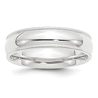 Jewels By Lux Solid Platinum 6mm Polished Milgrain Comfort-Fit Wedding Ring Band Available in Sizes 5 to 7 (Band Width: 6 mm)