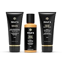 PHILIP B. Forever Shine Shampoo and Conditioner 2 oz Each + Mega Curl Enhancer 2oz - Shampoo and Conditioner Set with Notes of Pure Oud