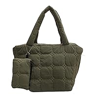 Oichy Quilted Tote Bag for Women Padded Shoulder Bags Puffer Bag Lightweight Nylon Padding Handbag with Wallet