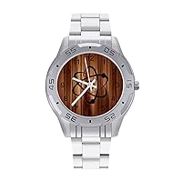 Molecule Atom IconWooden Stainless Steel Band Business Watch Dress Wrist Unique Luxury Work Casual Waterproof Watches