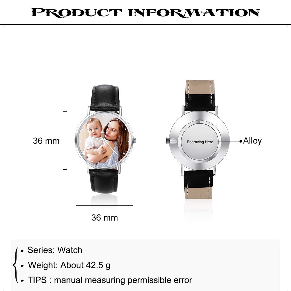 Custom Couple Photo Watch Casual Black Leather Strap Wrist Watches for Men Personalized Fashion Wrist Watch for Boyfriend