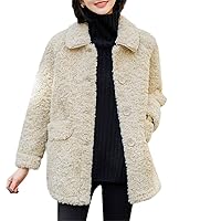 Autumn Winter Imitation Cashmere Coat Women's Jacket Warm Lapel Pocket Loose Jacket Women's Clothing white9 M