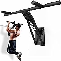 ONETWOFIT Wall Mounted Pull Up Bar, 2 IN 1 Pull Up and Dip Bar Station Space Saving Multifunctional Wall Mount Chin Up Bar Indoor Outdoor Strength Training Home Gym Equipment - Black