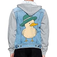 Funny Duck Men's Denim Jacket - Cartoon Jacket With Fleece Hoodie - Graphic Jacket for Men