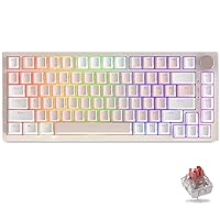 AK82 Mechanical Keyboard,75% Hot Swappable RGB Gaming Keyboard Triple Mode 2.4G/BT5.0/USB-C Keyboard Gasket Mount 82 Keys TKL Compact Keyboard with Knob ABS Keycaps (Pink,Red Switch)