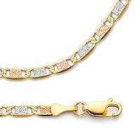 Solid 14k Yellow White Rose Gold Necklace Chain Diamond Cut Link Tri Color 3.3 mm 20 inch