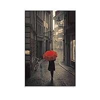 Girl With Red Umbrella In Rain Canvas Poster Bedroom Decor Sports Landscape Office Room Decor Gift,Canvas Poster Wall Art Decor Print Picture Paintings for Living Room Bedroom Decoration 20x30inchs(50