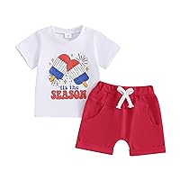 Toddler Baby Boy 4th of July Outfits Popsicle Print Short Sleeve T Shirt Shorts 2Pcs Independence Day Clothes Set